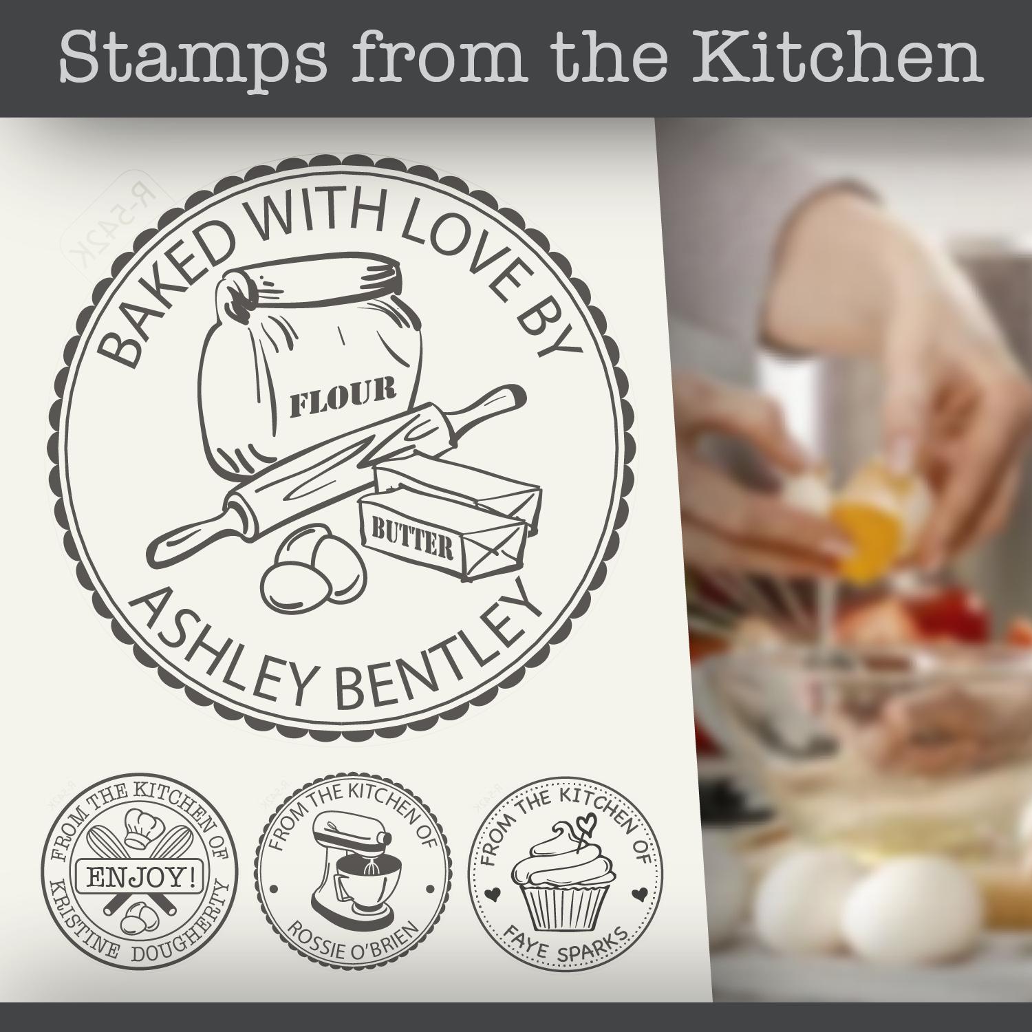 Personalized Kitchen Rubber Stamp: Cupcake, Pie, Rolling Pin, Baking and more.